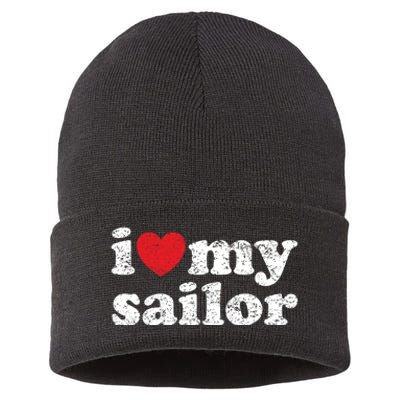 Vintage Distressed I Love My Sailor Meaningful Gift Sustainable Knit Beanie