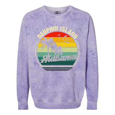 Vintage Dauphin Island Alabama Summer Vacation Sunset Palm Colorblast Crewneck Sweatshirt