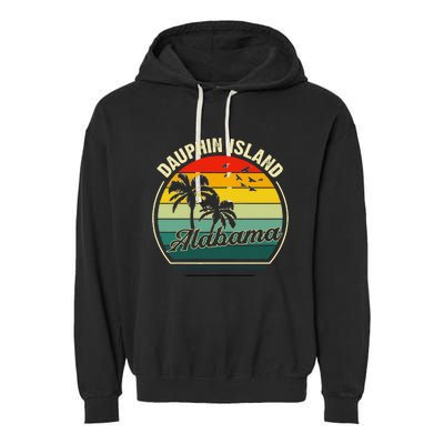 Vintage Dauphin Island Alabama Summer Vacation Sunset Palm Garment-Dyed Fleece Hoodie