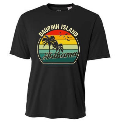 Vintage Dauphin Island Alabama Summer Vacation Sunset Palm Cooling Performance Crew T-Shirt