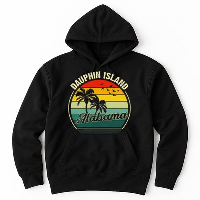 Vintage Dauphin Island Alabama Summer Vacation Sunset Palm Hoodie