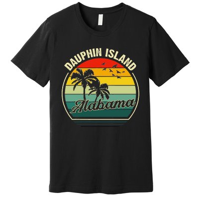 Vintage Dauphin Island Alabama Summer Vacation Sunset Palm Premium T-Shirt