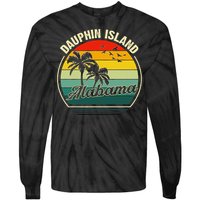 Vintage Dauphin Island Alabama Summer Vacation Sunset Palm Tie-Dye Long Sleeve Shirt