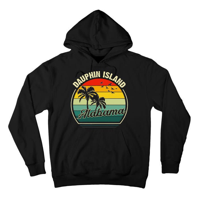 Vintage Dauphin Island Alabama Summer Vacation Sunset Palm Tall Hoodie