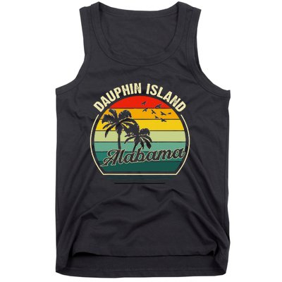 Vintage Dauphin Island Alabama Summer Vacation Sunset Palm Tank Top