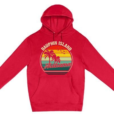 Vintage Dauphin Island Alabama Summer Vacation Sunset Palm Premium Pullover Hoodie