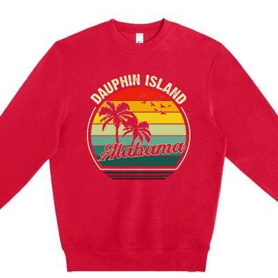 Vintage Dauphin Island Alabama Summer Vacation Sunset Palm Premium Crewneck Sweatshirt