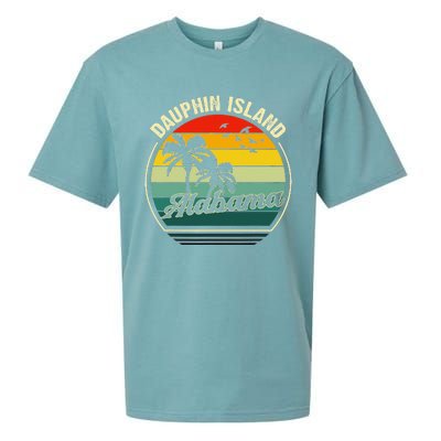 Vintage Dauphin Island Alabama Summer Vacation Sunset Palm Sueded Cloud Jersey T-Shirt