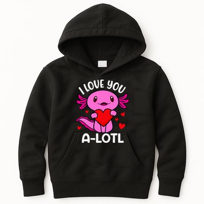 Valentines Day I Love You Alotl Axolotl Kids Hoodie