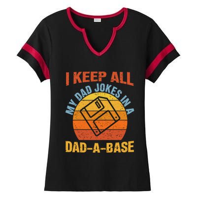 Vintage Dad Jokes I Keep All My Dad Jokes In A Dad A Base Gift Ladies Halftime Notch Neck Tee