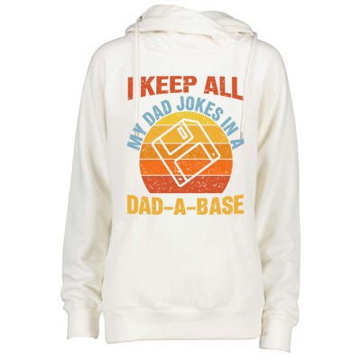 Vintage Dad Jokes I Keep All My Dad Jokes In A Dad A Base Gift Womens Funnel Neck Pullover Hood