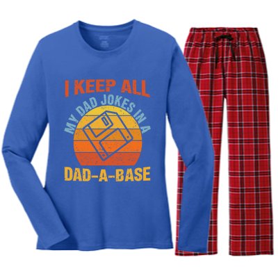 Vintage Dad Jokes I Keep All My Dad Jokes In A Dad A Base Gift Women's Long Sleeve Flannel Pajama Set 