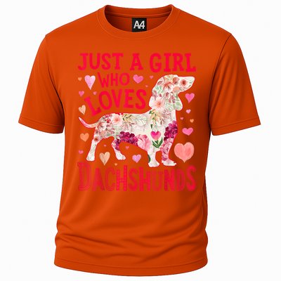 Valentine Day Just A Girl Who Loves Dachshunds Dog Flower Floral Best Gift Cooling Performance Crew T-Shirt