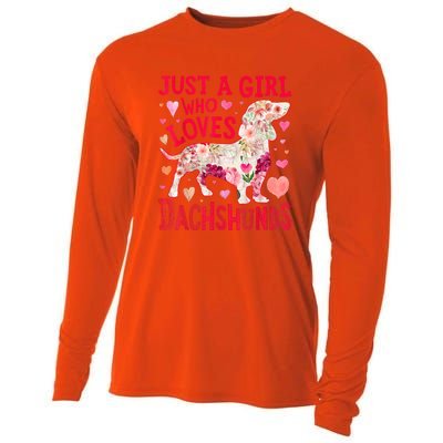 Valentine Day Just A Girl Who Loves Dachshunds Dog Flower Floral Best Gift Cooling Performance Long Sleeve Crew