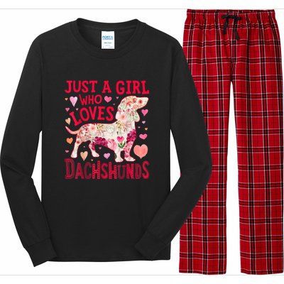 Valentine Day Just A Girl Who Loves Dachshunds Dog Flower Floral Best Gift Long Sleeve Pajama Set