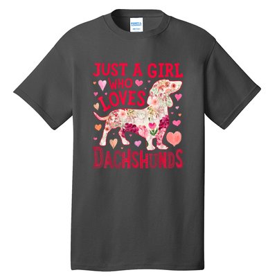 Valentine Day Just A Girl Who Loves Dachshunds Dog Flower Floral Best Gift Tall T-Shirt