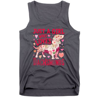 Valentine Day Just A Girl Who Loves Dachshunds Dog Flower Floral Best Gift Tank Top