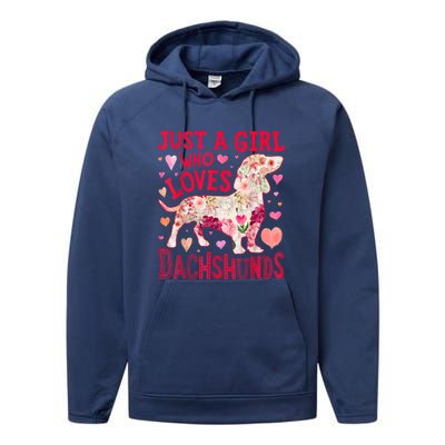 Valentine Day Just A Girl Who Loves Dachshunds Dog Flower Floral Best Gift Performance Fleece Hoodie