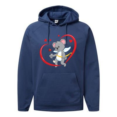 Valentines Day Koala Bear With Heart Arrow Cupid Koala Gift Performance Fleece Hoodie