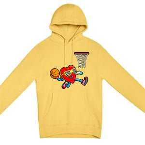 Valentines Day Kids Boys Men Heart Dunking Basketbal Premium Pullover Hoodie