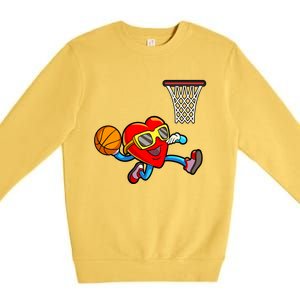 Valentines Day Kids Boys Men Heart Dunking Basketbal Premium Crewneck Sweatshirt