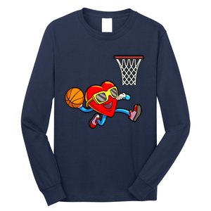 Valentines Day Kids Boys Men Heart Dunking Basketbal Long Sleeve Shirt