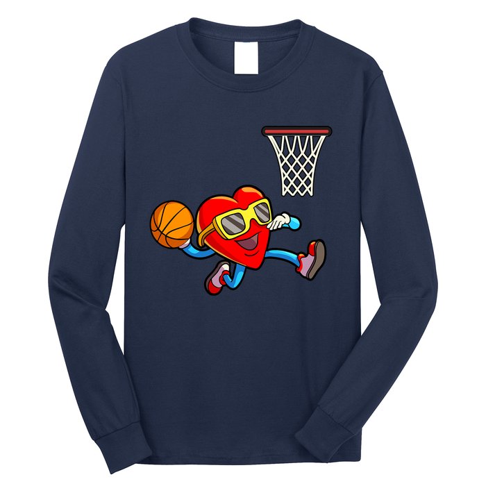 Valentines Day Kids Boys Men Heart Dunking Basketbal Long Sleeve Shirt