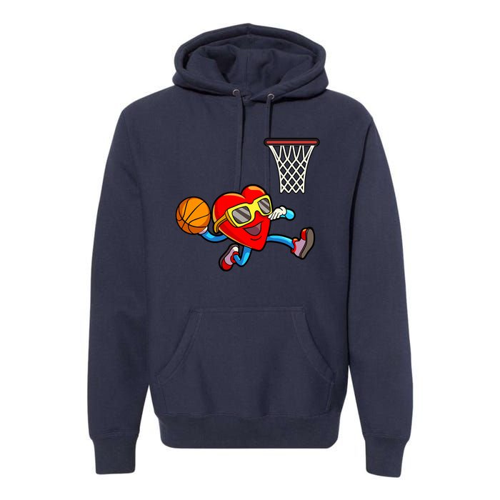 Valentines Day Kids Boys Men Heart Dunking Basketbal Premium Hoodie