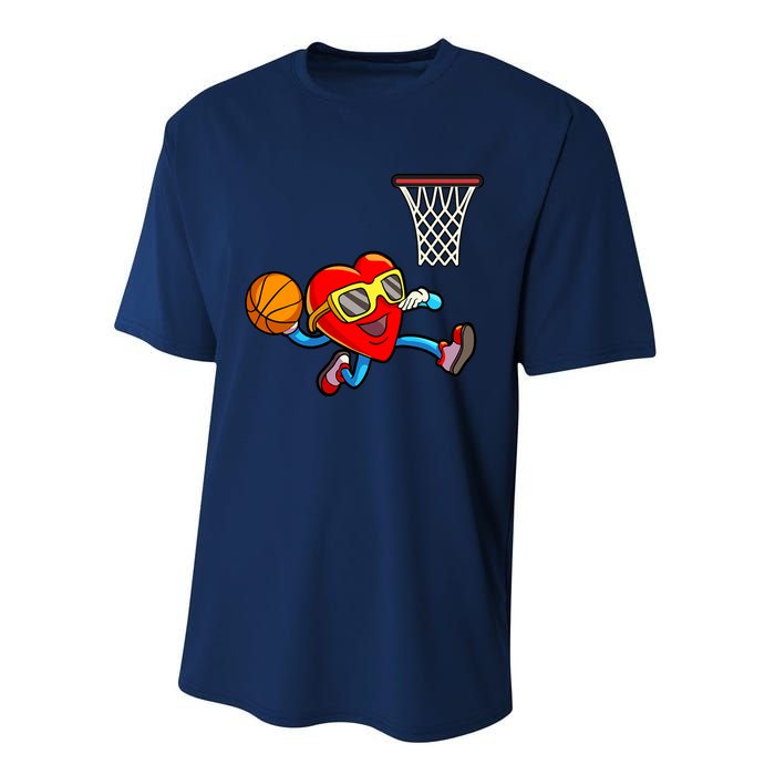 Valentines Day Kids Boys Men Heart Dunking Basketbal Performance Sprint T-Shirt