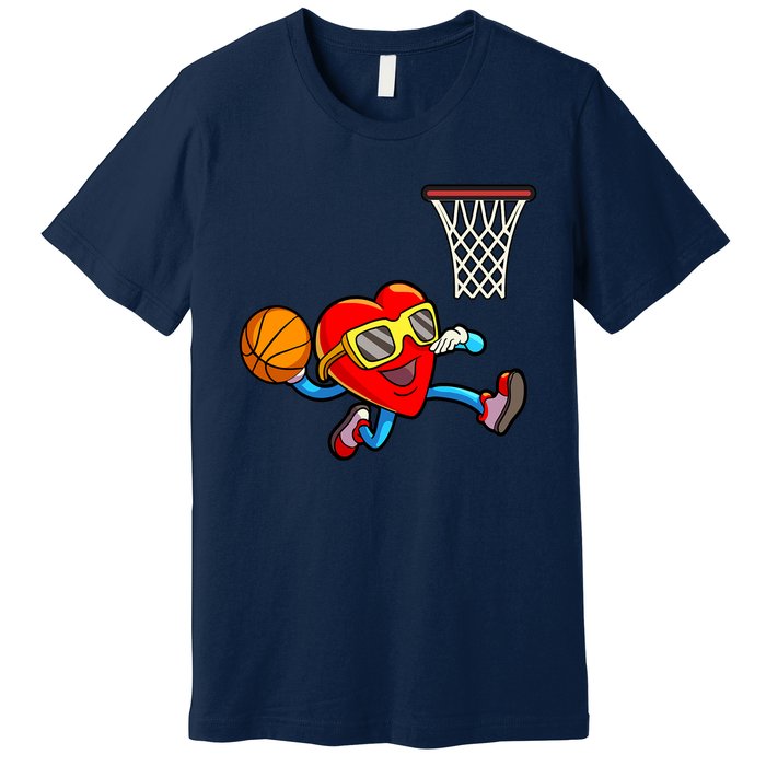 Valentines Day Kids Boys Men Heart Dunking Basketbal Premium T-Shirt