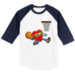 Valentines Day Kids Boys Men Heart Dunking Basketbal Baseball Sleeve Shirt