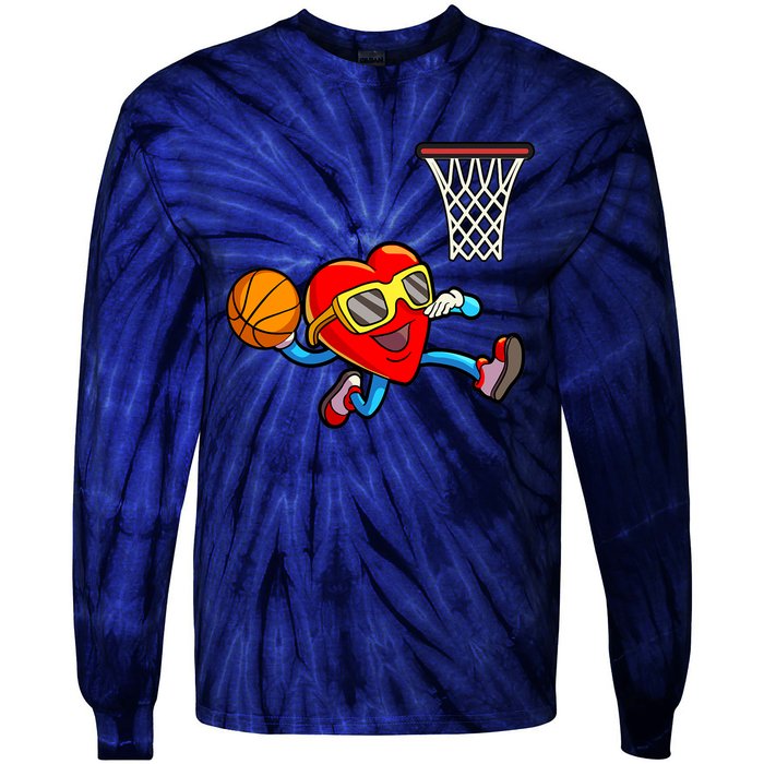 Valentines Day Kids Boys Men Heart Dunking Basketbal Tie-Dye Long Sleeve Shirt