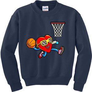 Valentines Day Kids Boys Men Heart Dunking Basketbal Kids Sweatshirt