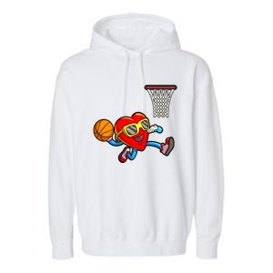 Valentines Day Kids Boys Men Heart Dunking Basketbal Garment-Dyed Fleece Hoodie