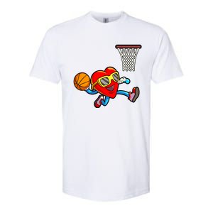 Valentines Day Kids Boys Men Heart Dunking Basketbal Softstyle CVC T-Shirt