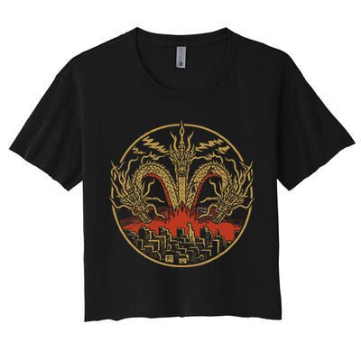 Vintage Dragon King Ghidorah Art Sunset Japanese Women's Crop Top Tee