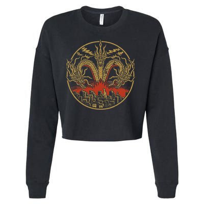 Vintage Dragon King Ghidorah Art Sunset Japanese Cropped Pullover Crew