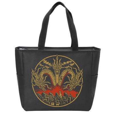 Vintage Dragon King Ghidorah Art Sunset Japanese Zip Tote Bag