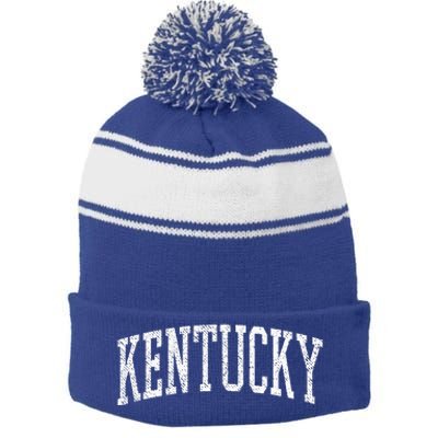 Varsity Distressed Kentucky Stripe Pom Pom Beanie