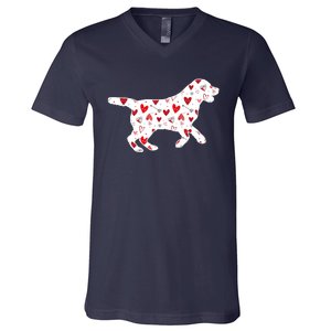 Valentines Day Labrador Hearts Puppy Dog Lover V-Neck T-Shirt