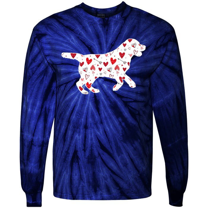 Valentines Day Labrador Hearts Puppy Dog Lover Tie-Dye Long Sleeve Shirt