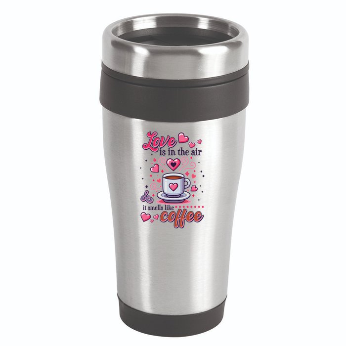 Valentines Day Love Is In The Air And It Smells Like Coffee 16oz Travel Tumbler