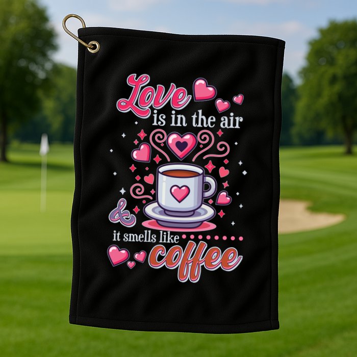 Valentines Day Love Is In The Air And It Smells Like Coffee Golf Towel
