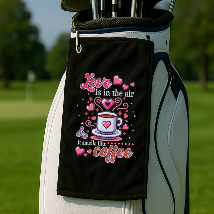 Valentines Day Love Is In The Air And It Smells Like Coffee Golf Towel