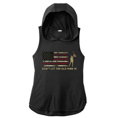 Vintage DonT Let The Old Man In American Flag Guitar Ladies PosiCharge Tri-Blend Wicking Draft Hoodie Tank