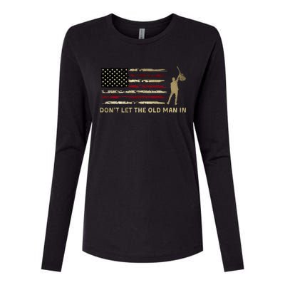 Vintage DonT Let The Old Man In American Flag Guitar Womens Cotton Relaxed Long Sleeve T-Shirt