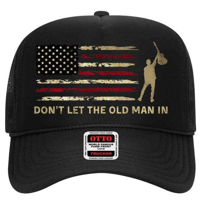 Vintage DonT Let The Old Man In American Flag Guitar High Crown Mesh Back Trucker Hat