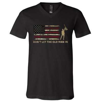 Vintage DonT Let The Old Man In American Flag Guitar V-Neck T-Shirt