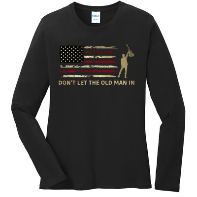 Vintage DonT Let The Old Man In American Flag Guitar Ladies Long Sleeve Shirt