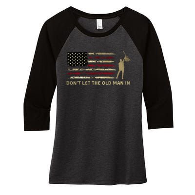 Vintage DonT Let The Old Man In American Flag Guitar Women's Tri-Blend 3/4-Sleeve Raglan Shirt